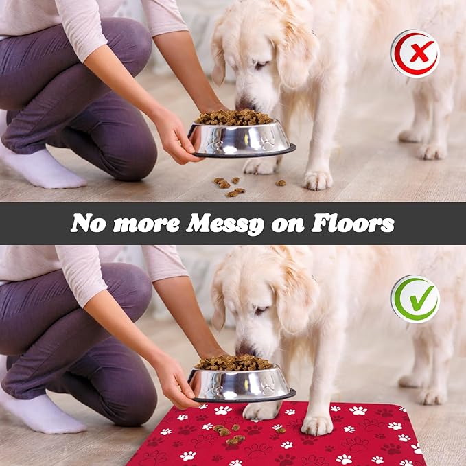 Dog Food Mat, Absorbent Water Bowl Mats Cat Pet Feeding Placemats Red 16 * 24 - Image 5