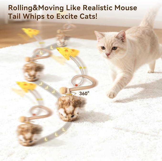 Migipaws Interactive MigiMouse Cat Toy 360° Rolling & Spin - Image 2