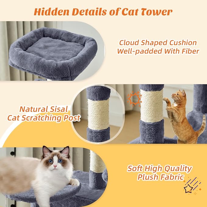 DUMOS Small 44 Inch Cat Tree Tower, Cat Climbing Tower - Image 4