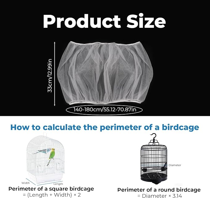 2 Pcs Bird Cage Seed Catcher, Adjustable Bird Cage Net Cover, Reusable Soft - Image 2