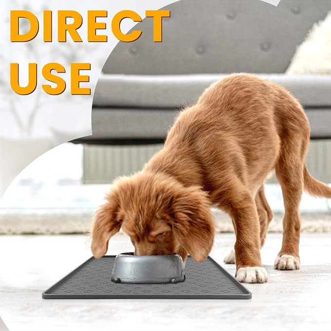 Ptlom Grey Pet Placemat for Dog and Cat, Waterproof Non-Slip Silicone Feeding - Image 3