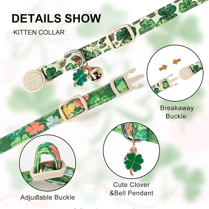 Unique Style Paws Saint Patrick Day Cat Collar, Trefoil Cat Collars, Adjustable - Image 3