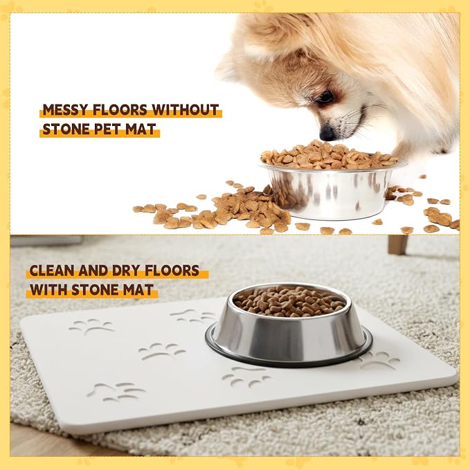 White Diatomaceous Earth Dog Bowl Mat | Non-Slip Pet Food & Water Mat | Square - Image 3