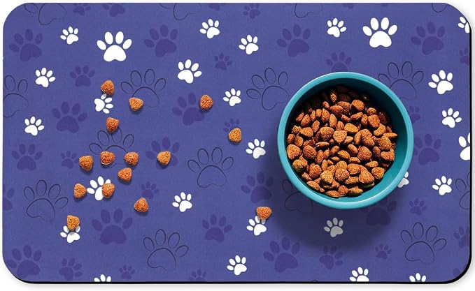 Dog Food Mat, Absorbent Water Bowl Mats Cat Pet Feeding Placemats Dark Blue 12 by Zoeeya