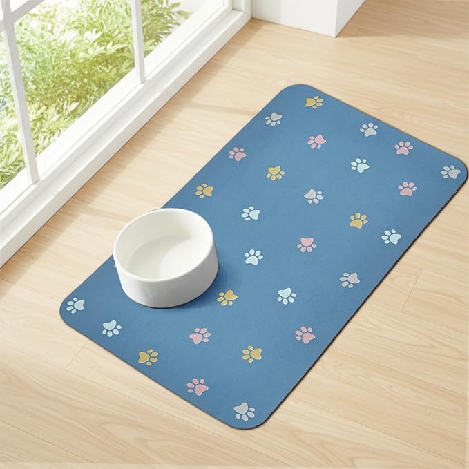 Cat Food Mat Absorbent Dog Mat for Food and Water Non Slip Quick Dry Dog Bowl by YetstockDirect