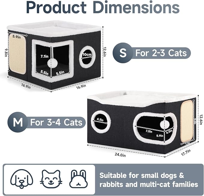 Cat Beds for Indoor Cats, Extra Wide Cat Cube House for Multi Cats, Foldable - Image 2