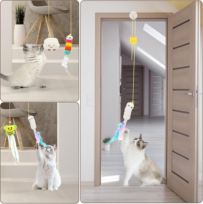 6 PCS Interactive Cat Feather Toys, Indoor Hanging Retractable Cat Toy - Image 3