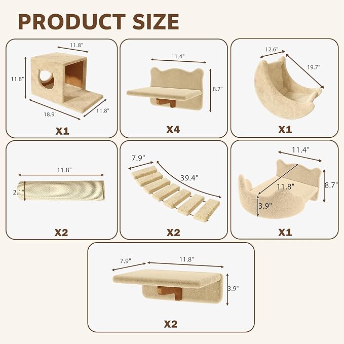 13-in-1 Cat Wall Shelves, Wall Mounted Cats Furniture Set - Image 2