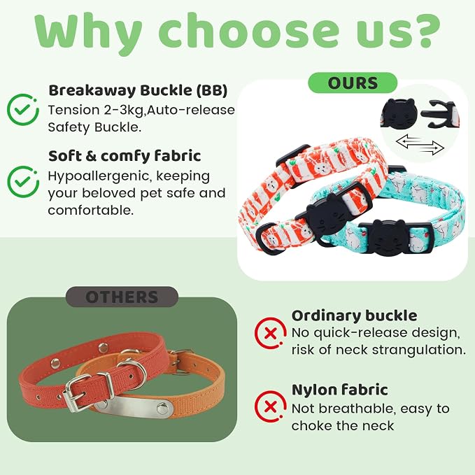 Easter Cat Collar-2 Pack Collars White and Orange Rabbit Print Breakaway - Image 4