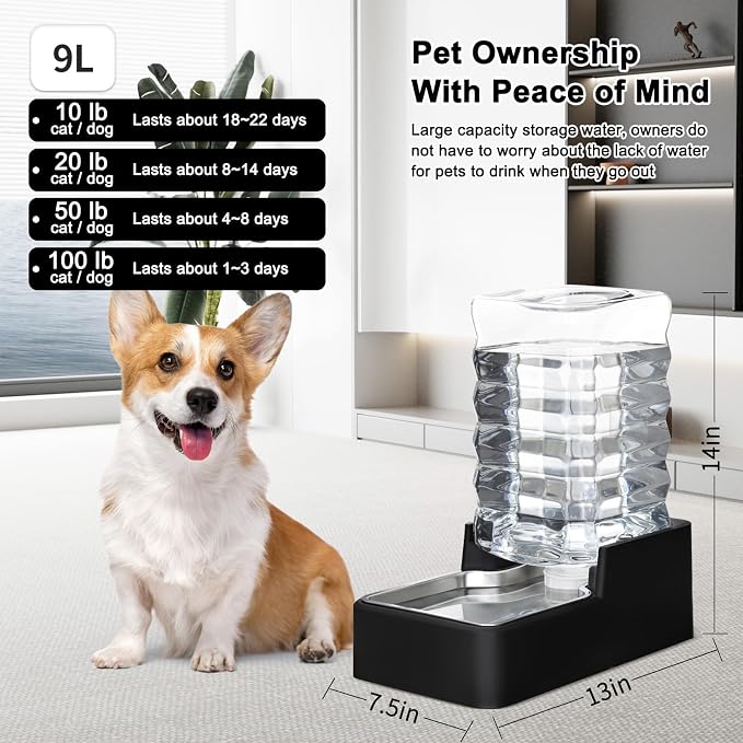 RIZZARI Stainless Steel Pet Water Feeder: 9L Large Gravity Leak-Proof Auto - Image 2
