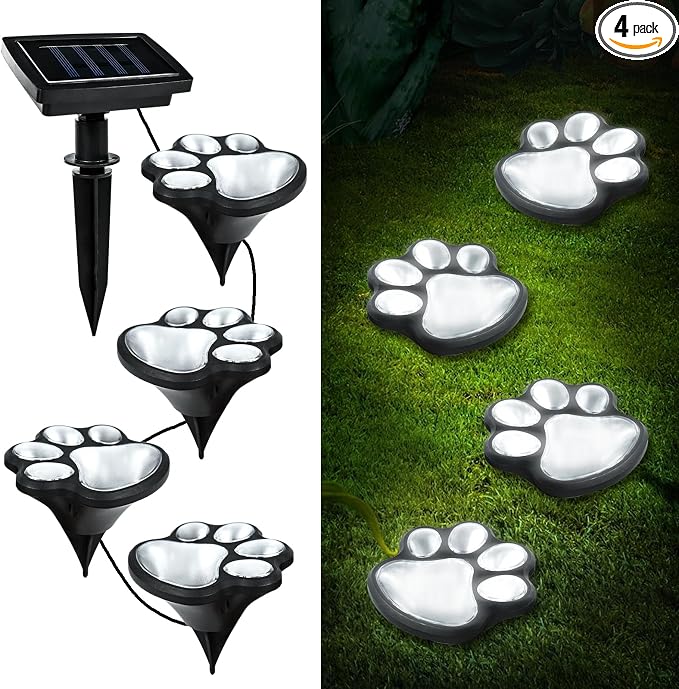Animal Paw Print Solar Lights Outdoor Garden Decor, 4 Pack Paw Print Lights by Ratopo