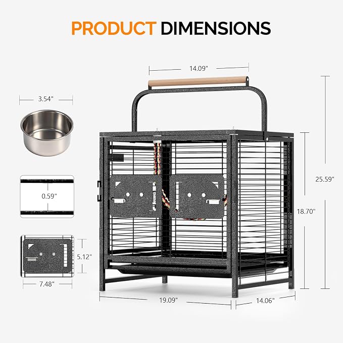 VINGLI Bird Cage, 25 inch Wrought Iron Bird Travel Carrier, Cage - Image 5