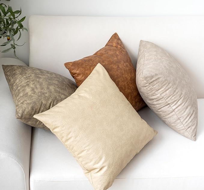 Pack of 4 Oversized Faux Leather Neutral Decorative Throw Pillow Covers 26x26 - Image 8
