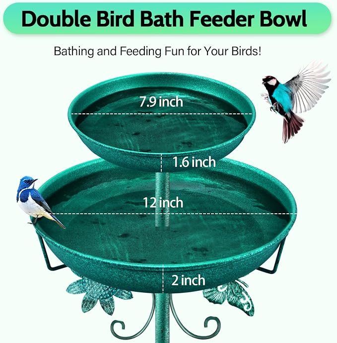 Daoeny Bird Bath for Outside, 42In Vintage Freestanding Birdbaths for Outdoors - Image 2