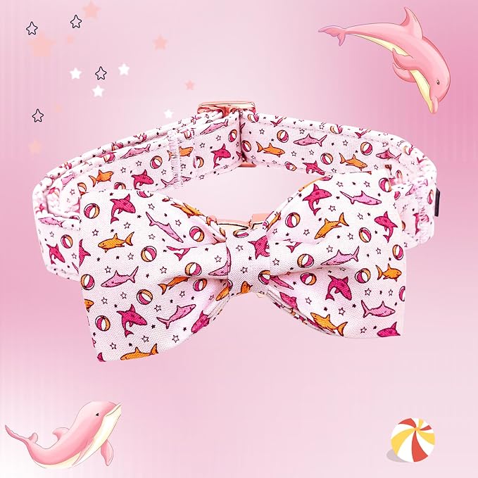 Lionheart glory Dog Collar Shark Print Dog Bow Collar Pink Dog Collar Male or - Image 5