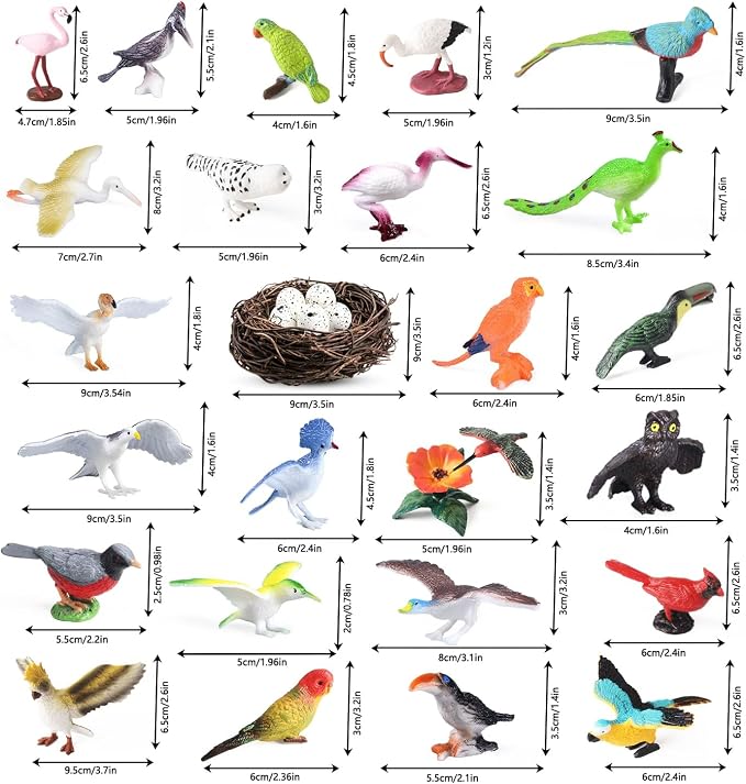 30Pcs Birds Animal Figures Playset, Hummingbird, Flamingo - Image 2