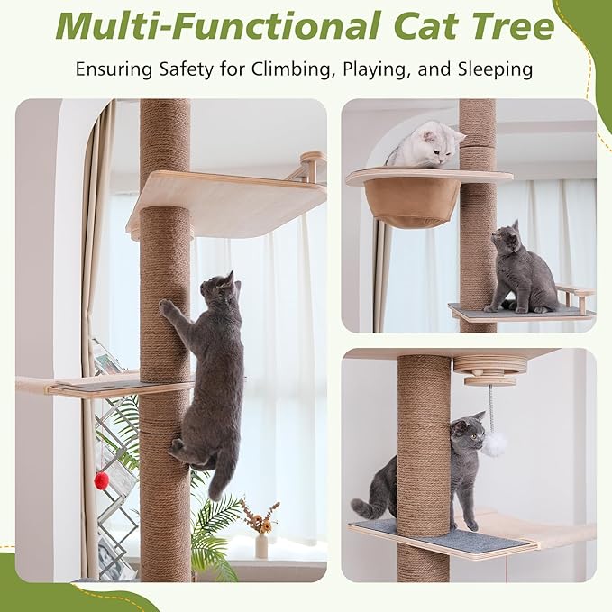 Floor to Ceiling Cat Tree, 5 Tier Cat Tower Adjustable Height, Tall Climbing - Image 5