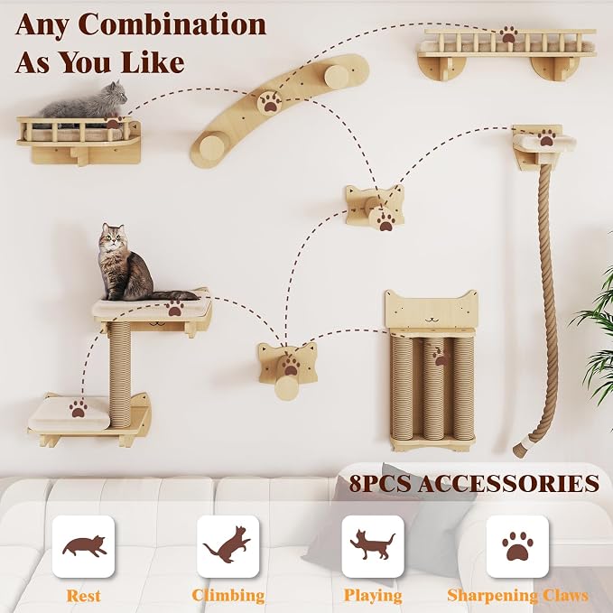 BYBYME Cat Climbing Wall Set Made of Natural Wood, Kitten Platform, 100CM Sisal - Image 4
