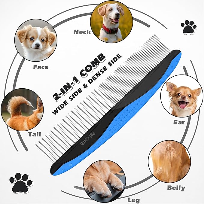 3PCS Pet Grooming Rake & Metal Comb & Flea Comb - Image 4