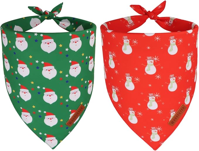 ADOGGYGO Christmas Dog Bandanas 2 Pack, Reversible Santa Snowman Xmas Pet Scarf by ADOGGYGO
