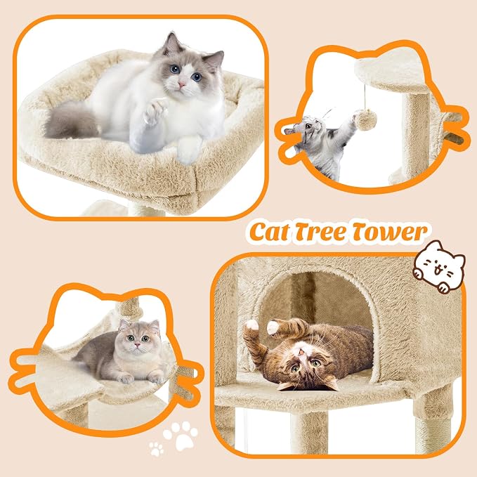 Sweetcrispy 44 Inch Cat Tree Tower, Cat Climbing Tower - Image 4