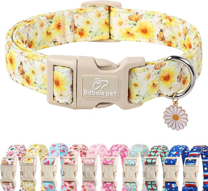 Sunflower Dog Collar, Adjustable Cute Dog Collars by Babolepet