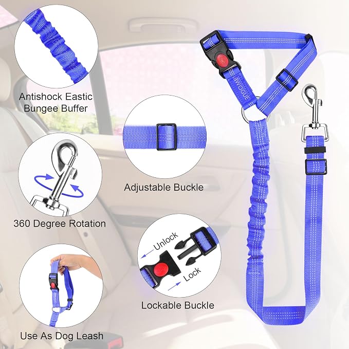 BWOGUE Pet Dog Cat Seat Belts, Car Headrest Restraint Adjustable Safety Leads - Image 4