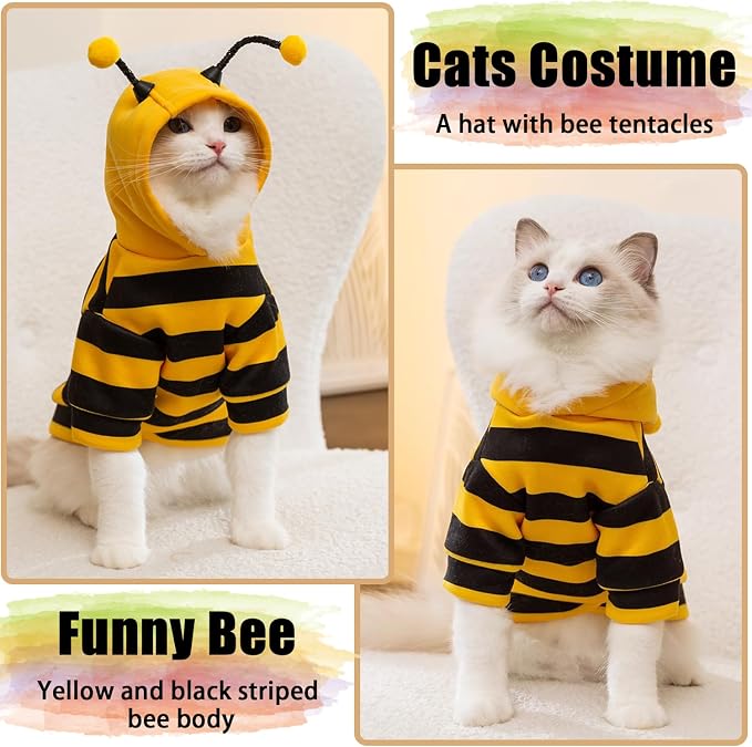 DENTRUN Sphynx Hairless Cats Costume Funny Bee Warm Winter Sweater Cute - Image 4