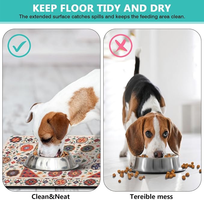 Moroccan Trellis Dog Food & Water Mat, Boho Colorful Vintage Pet Feeding Mat - Image 5