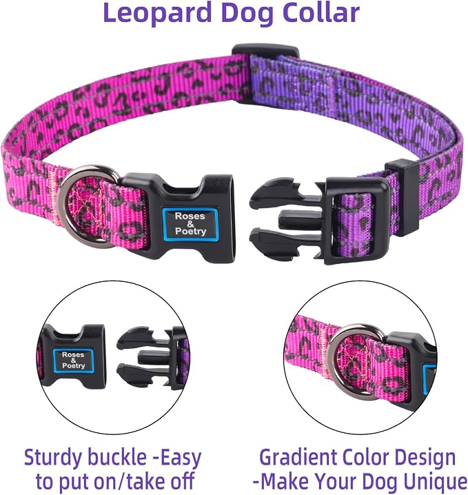 Roses&Poetry Dog Collars for Medium Dogs, Leopard Print Puppy Collar Adjustable - Image 3