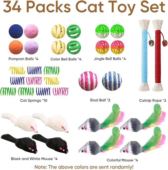 Cat Toys for Indoor Cats, 34 Packs Interactive Cat Toy Set - Image 2