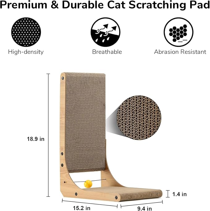 FUKUMARU Cat Scratcher, 18.9 Inch L Shape Cat Scratch Pad, Vertical Cat - Image 3