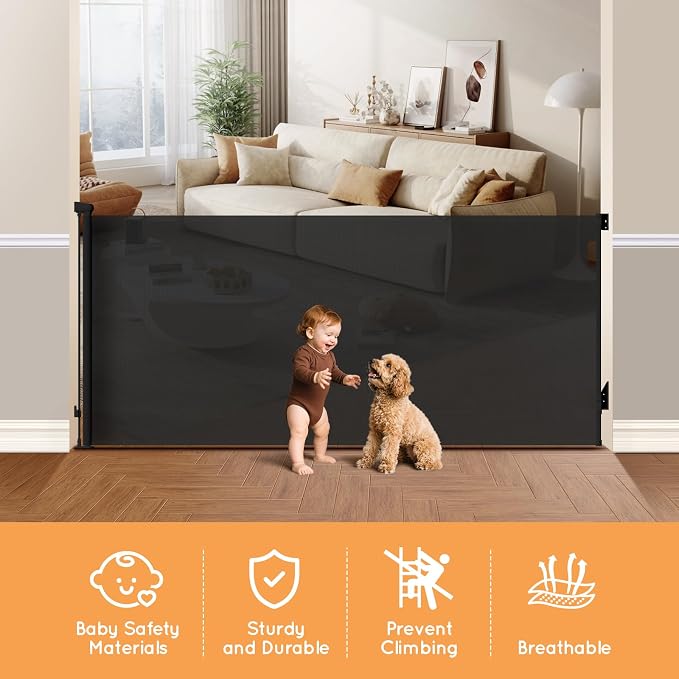 Retractable Baby Gate for Stairs, Automatic Tension, One-Hand Operation - Image 2