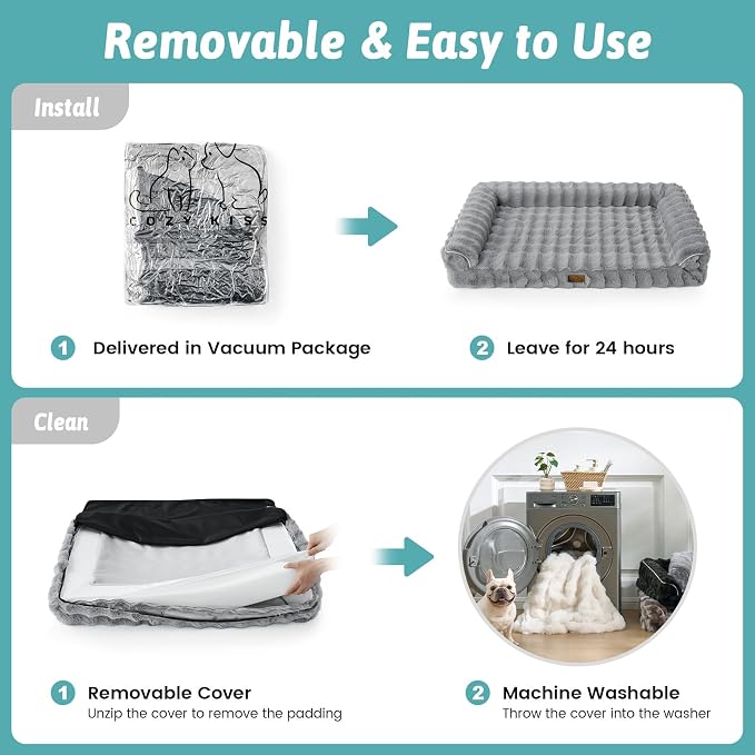 Faux Fur Orthopedic Dog Bed, Extra Large Dog Bed, Supportive Foam Pet Sofa - Image 6