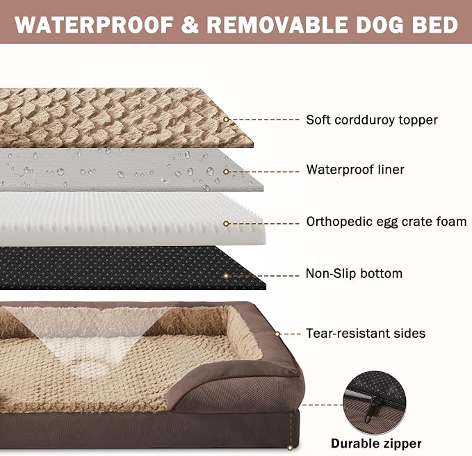 INVENHO Orthopedic Dog Bed for Large Dogs, Washable Waterproof, Egg-Crate Foam - Image 4
