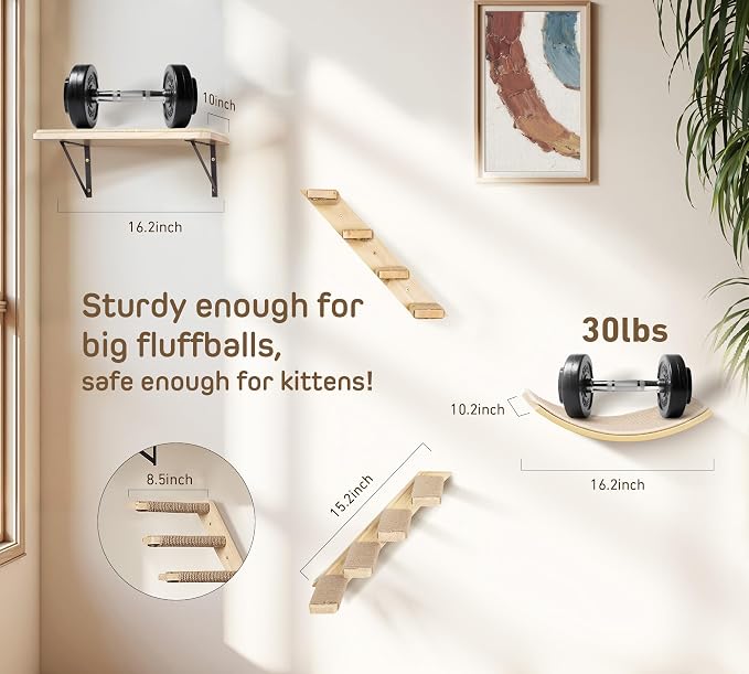 Wall Mounted Cat Shelves Stairs Set, 4 Piece Wood Cats Wall Furniture - Image 7