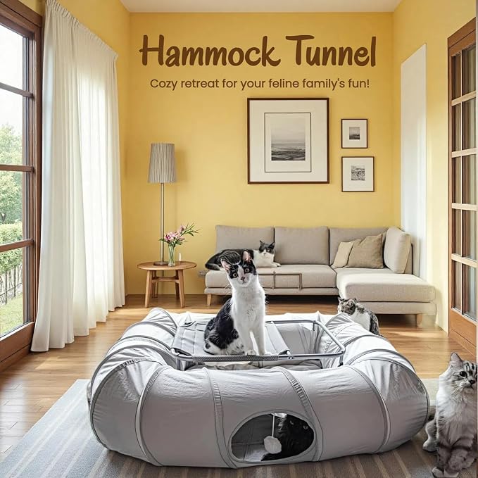 XxingSheep 2-Tier Cat Tunnel & Hammock Bed XXL, 4 Cave Shuttle - Image 2