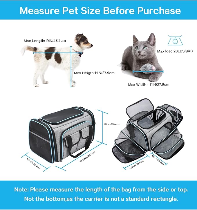 Airline Approved Pet Carrier, Large Soft Sided Pet Travel TSA Carrier 4 Sides - Image 2