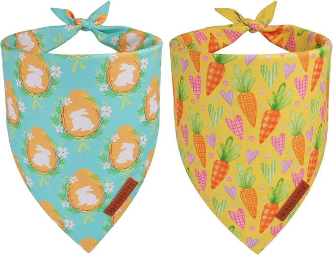 ADOGGYGO Easter Dog Bandana 2 Pack, Bunny Egg Carrot Print Pet Scarf Bib by ADOGGYGO