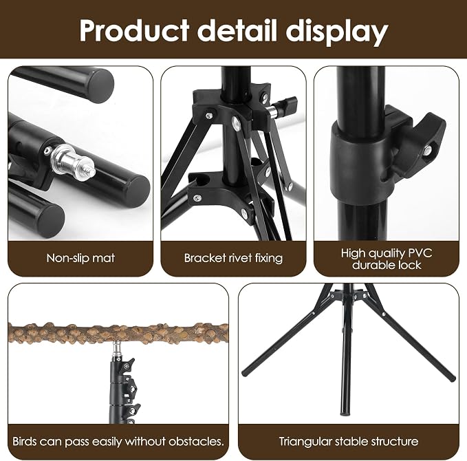Adjustable Bird Perch Stand, 16-62 Inch Height Adjustable Bird Training Perch - Image 5