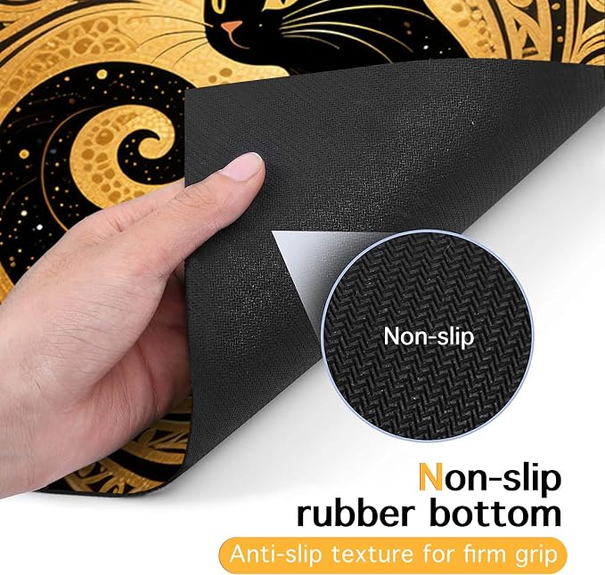 Cat Feeding Mat 24x16 inch Gold Black Artistic Cat Print Pet Bowl Placemat Non - Image 7
