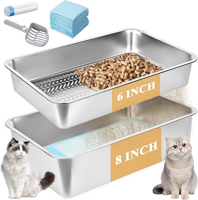 23.6''x15.7''x8'' Stainless Steel Sifting Litter Box, XXL Large Metal Sifting by homegroove