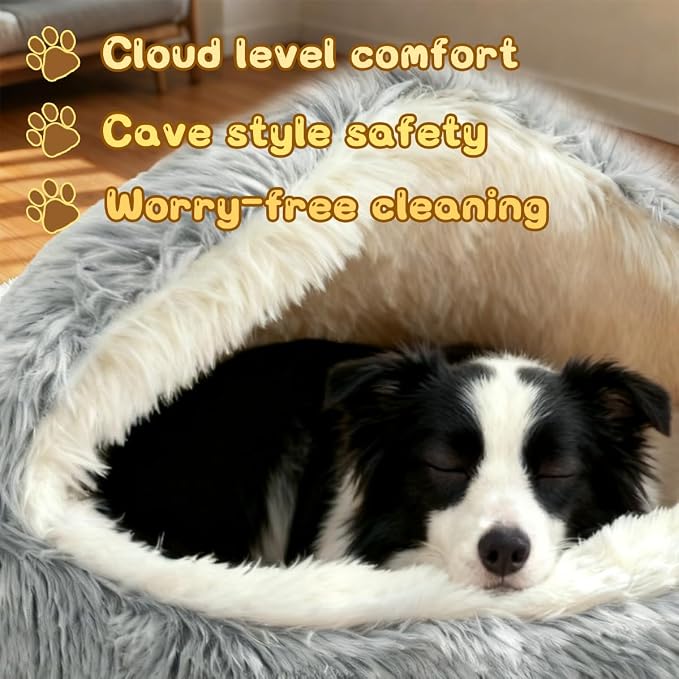 ShinHye Round Plush Fluffy Hooded Cat Bed Cave, Cozy - Image 3
