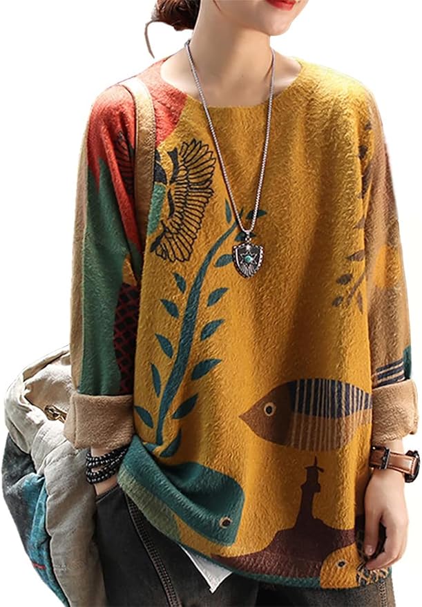 YESNO Women Christmas Sweater Graphic Printed Oversized Pullover Sweaters by YESNO