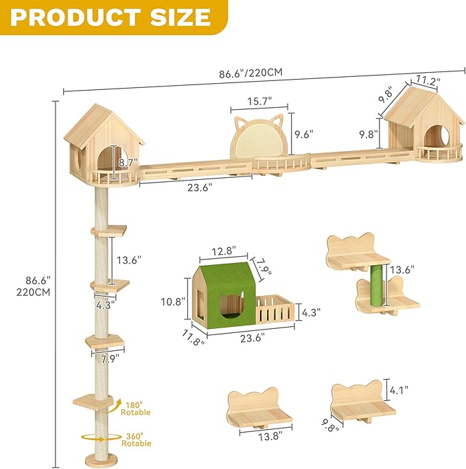 DWVO Solid Wood Cat Wall Shelves and Perches, Tall Floor to Ceiling Cat Tower w - Image 3