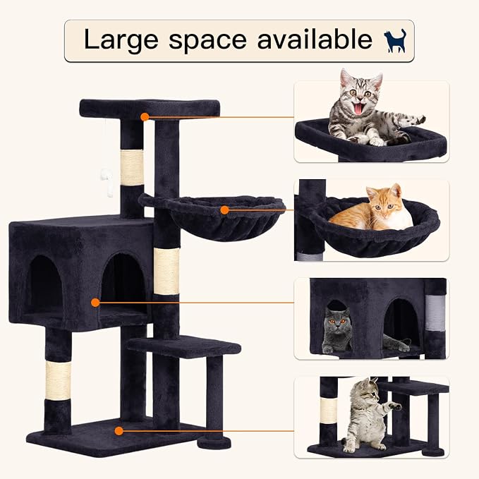 BestPet | 37" Cat Tree Tower | Dark Gray | Sturdy Multi-Level Cat Tree - Image 3