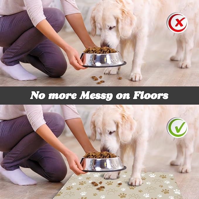 Dog Food Mat, Absorbent Water Bowl Mats Cat Pet Feeding Placemats Beige 24 * 32 - Image 5