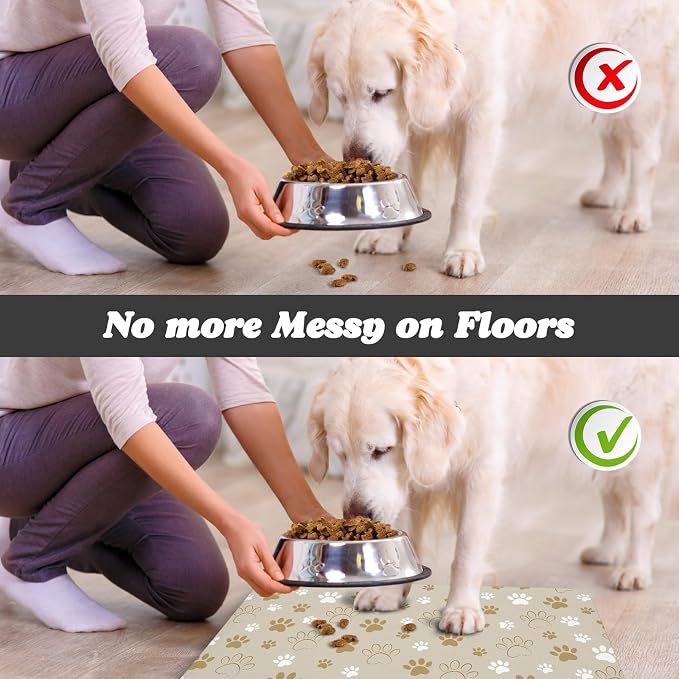 Dog Food Mat, Absorbent Water Bowl Mats Cat Pet Feeding Placemats Beige 12 * 20 - Image 5