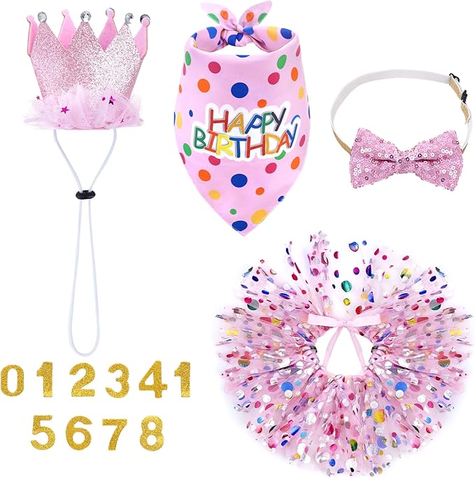 hoyuwak Dog Birthday Party Supplies Girl Dog Birthday Bandana Tutu Set Cute Hat by hoyuwak