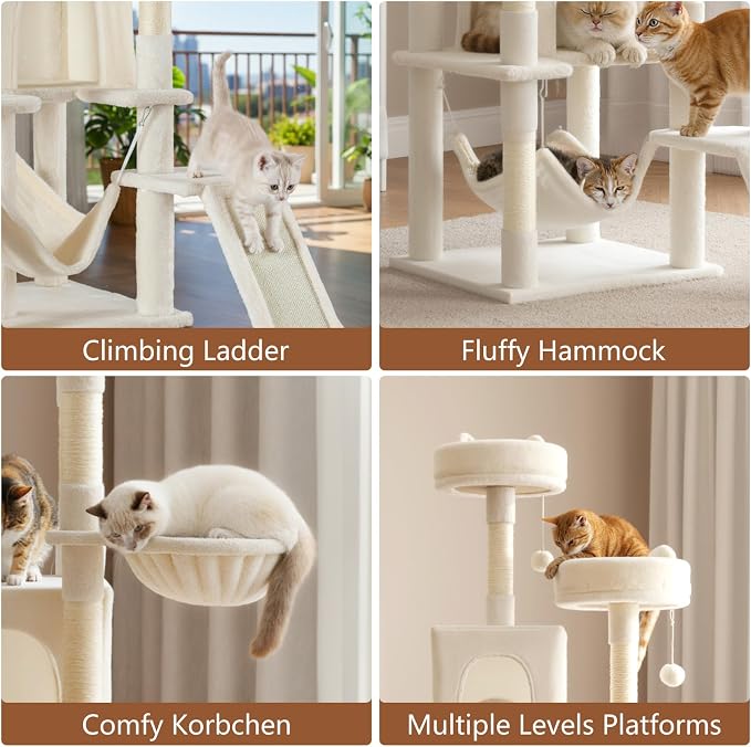Large Cat Tree 75 Inch, Sisal Scratching Posts Board and Hammock, Pet Play House - Image 4